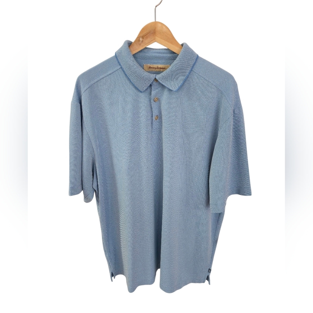 Tommy Bahama Men's Modal Blend Short Sleeve Textured Polo Shirt Blue Size XL